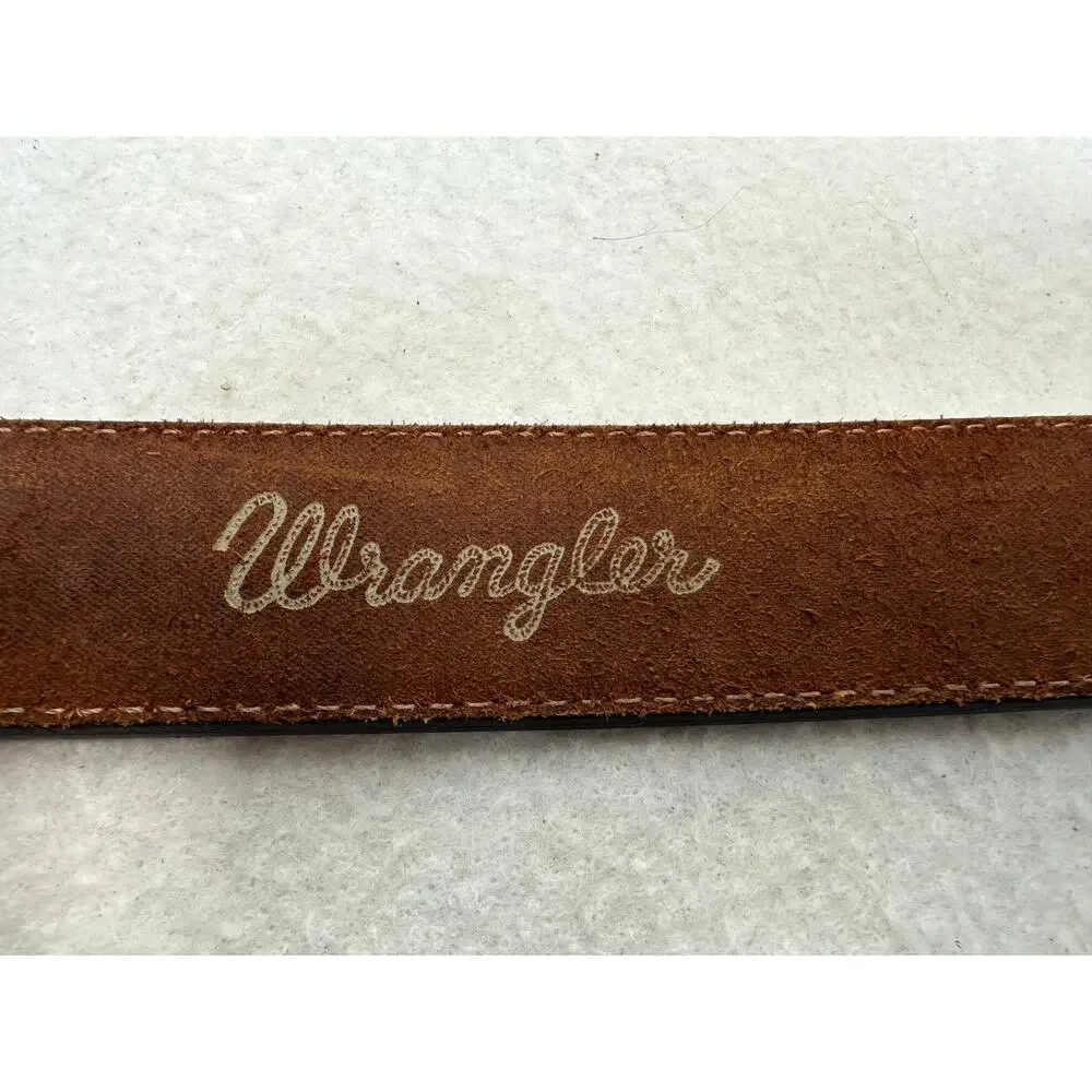 Wrangler Brown Leather Western Belt Silver Tone Concho Accents Black Chevron
